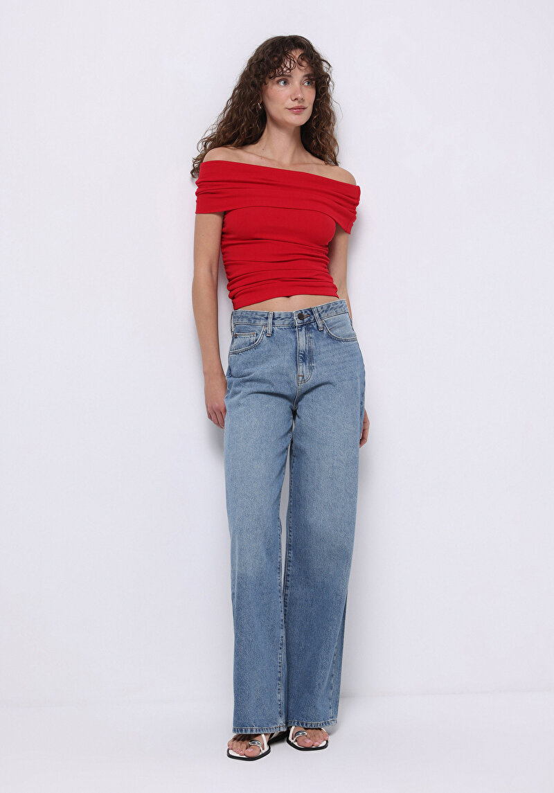 Slim Fit Kayık Yaka Düz Kadın Kirmizi Kolsuz Tişört