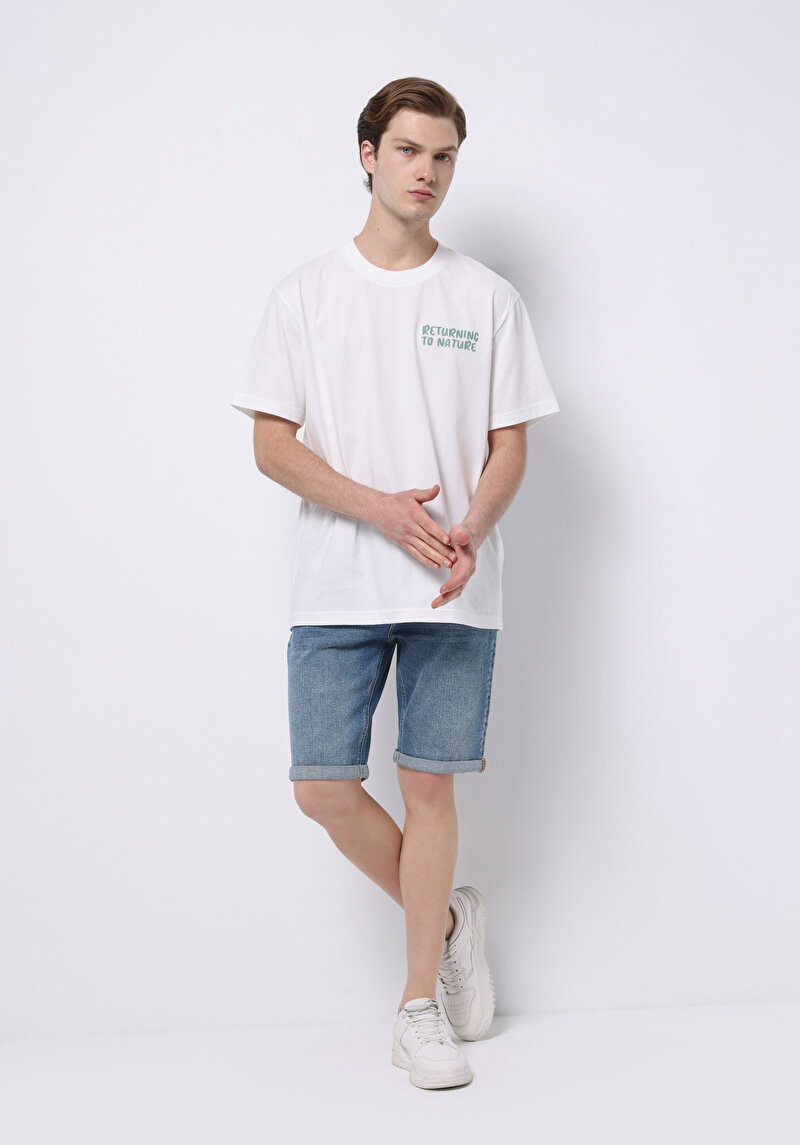 Straight Fit Düşük Bel Düz Erkek Light İndigo Denim Jean Fermuarlı Şort