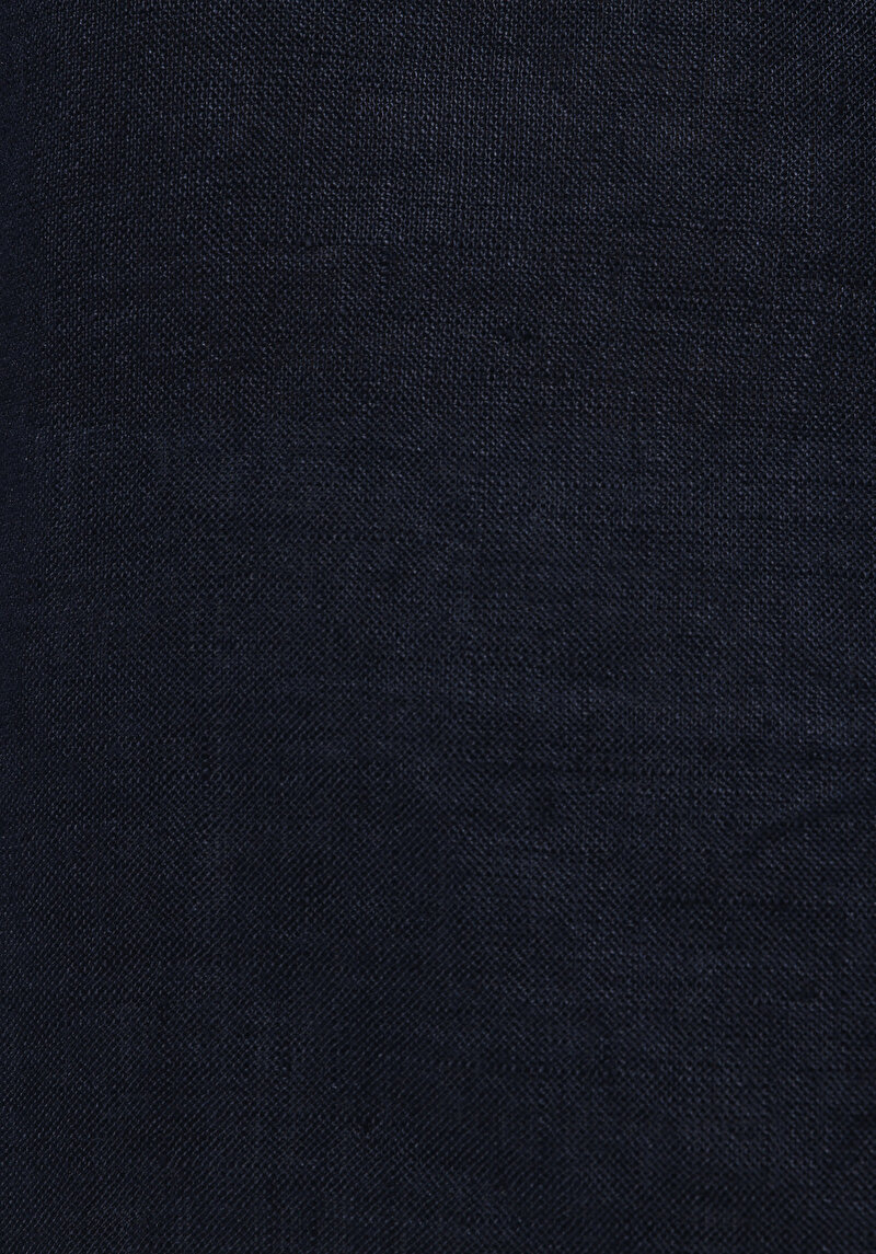 Regular Fit Shirt Neck Düz Erkek Keten Karışımlı Lacivert Uzun Kol Gömlek