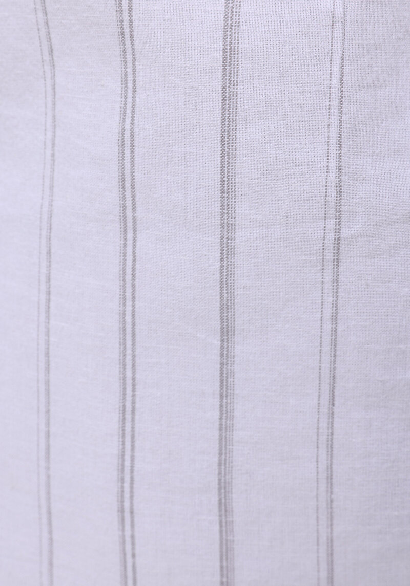 Regular Fit Shirt Neck Çizgili Erkek Keten Karışımlı Beyaz Uzun Kol Gömlek