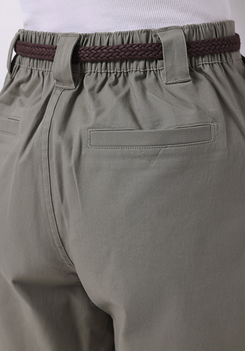 Slim Fit Yüksel Bel Düz Kadın Yeşil Şort