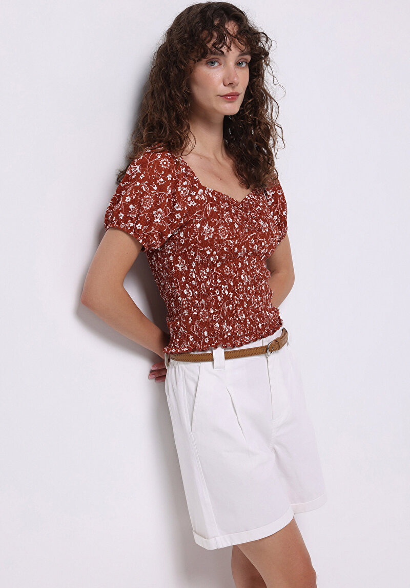 Slim Fit Yüksek Bel Düz Kadın Beyaz Şort