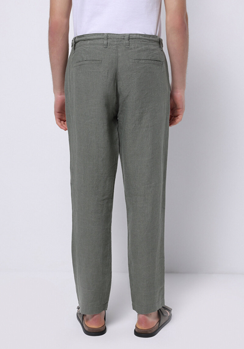Regular Fit Orta Bel Uzun Paça Erkek Keten Karışımlı Yeşil  Pantolon