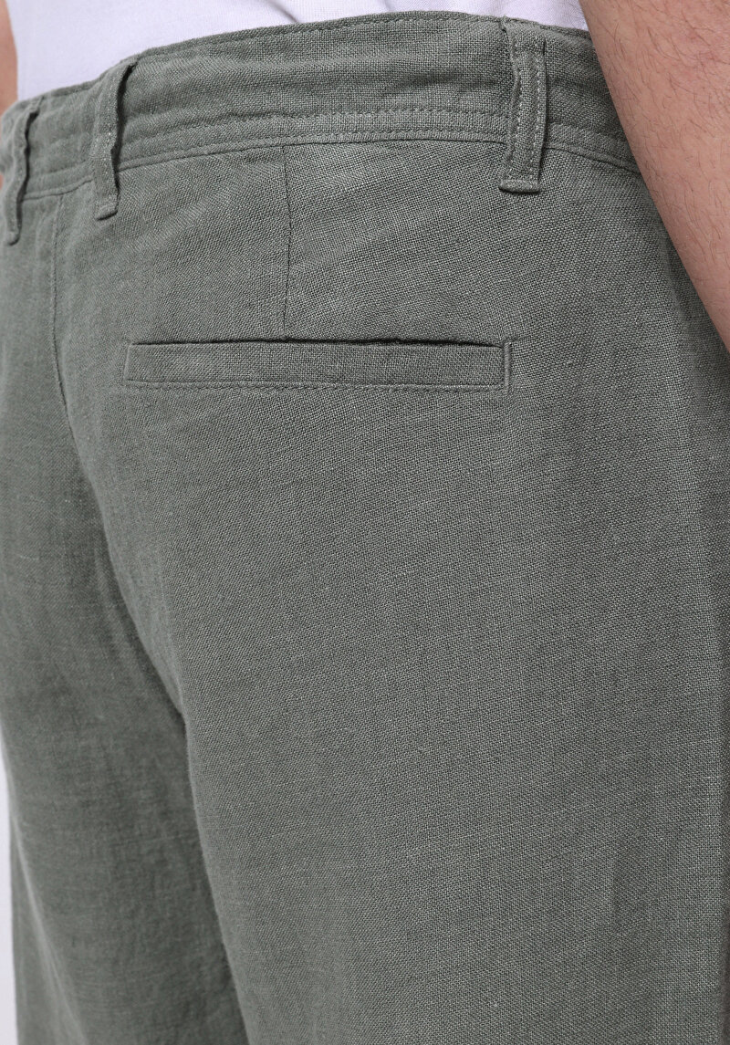 Regular Fit Orta Bel Uzun Paça Erkek Keten Yeşil  Pantolon