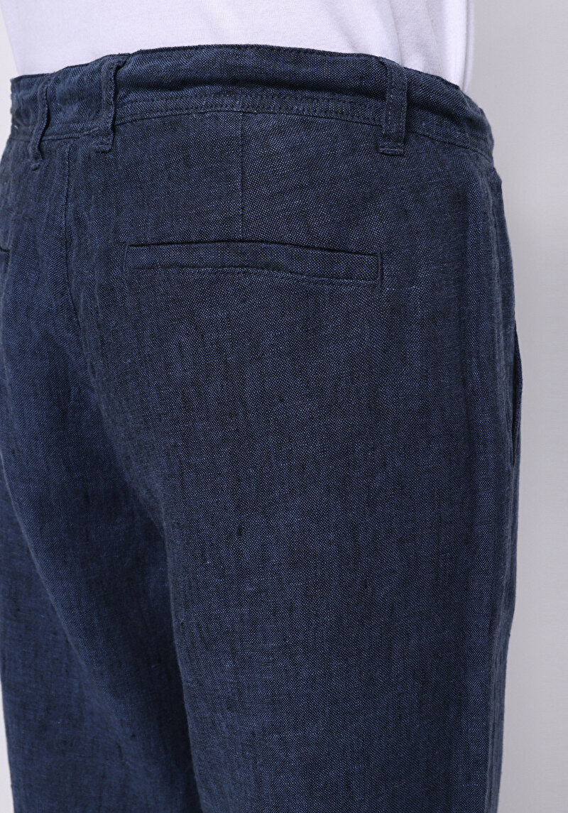 Regular Fit Orta Bel Uzun Paça Erkek Keten Lacivert  Pantolon