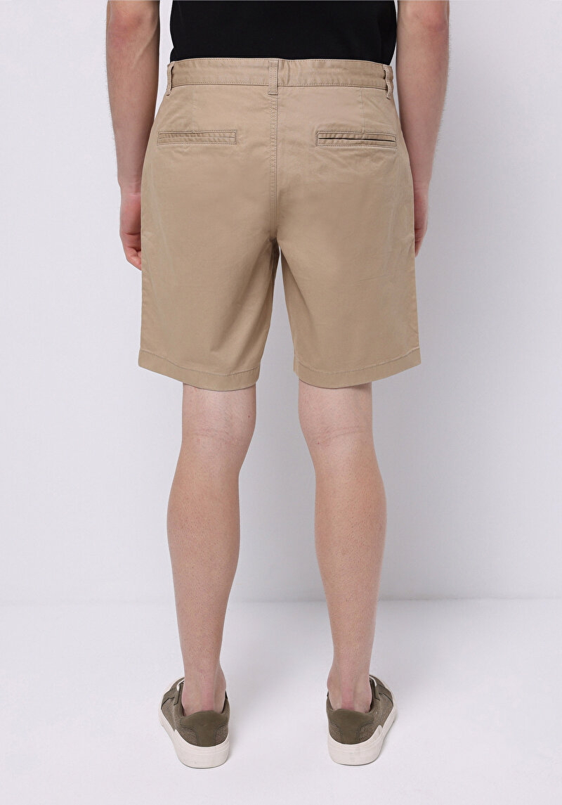 Regular Fit Orta Bel Düz Cepli Erkek Kahverengi Şort