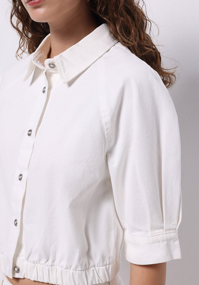 Oversize Fit Düğmeli Astarsız Kadın Beyaz Ceket