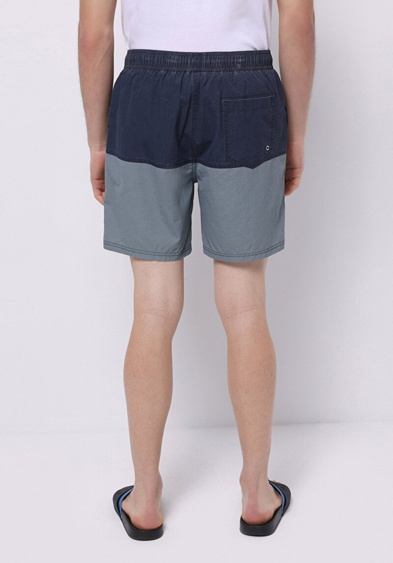 Slim Fit Baskılı Erkek Mavi Deniz Şortu