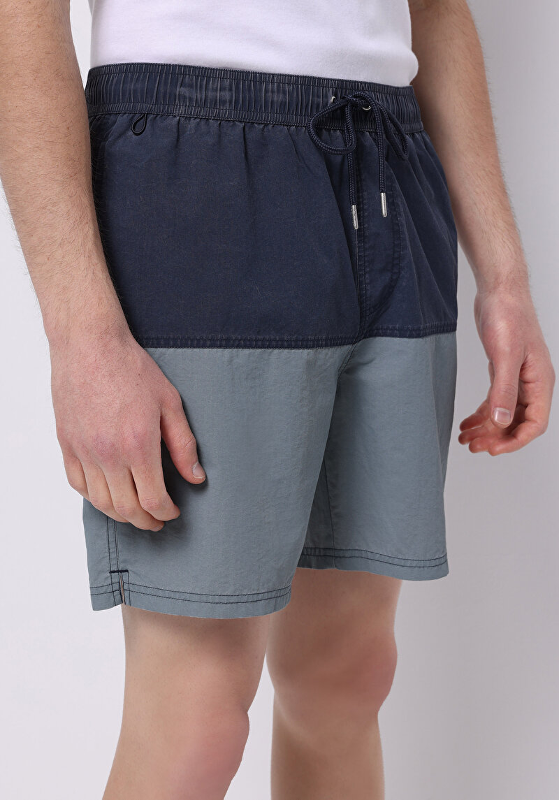 Slim Fit Baskılı Erkek Mavi Deniz Şortu