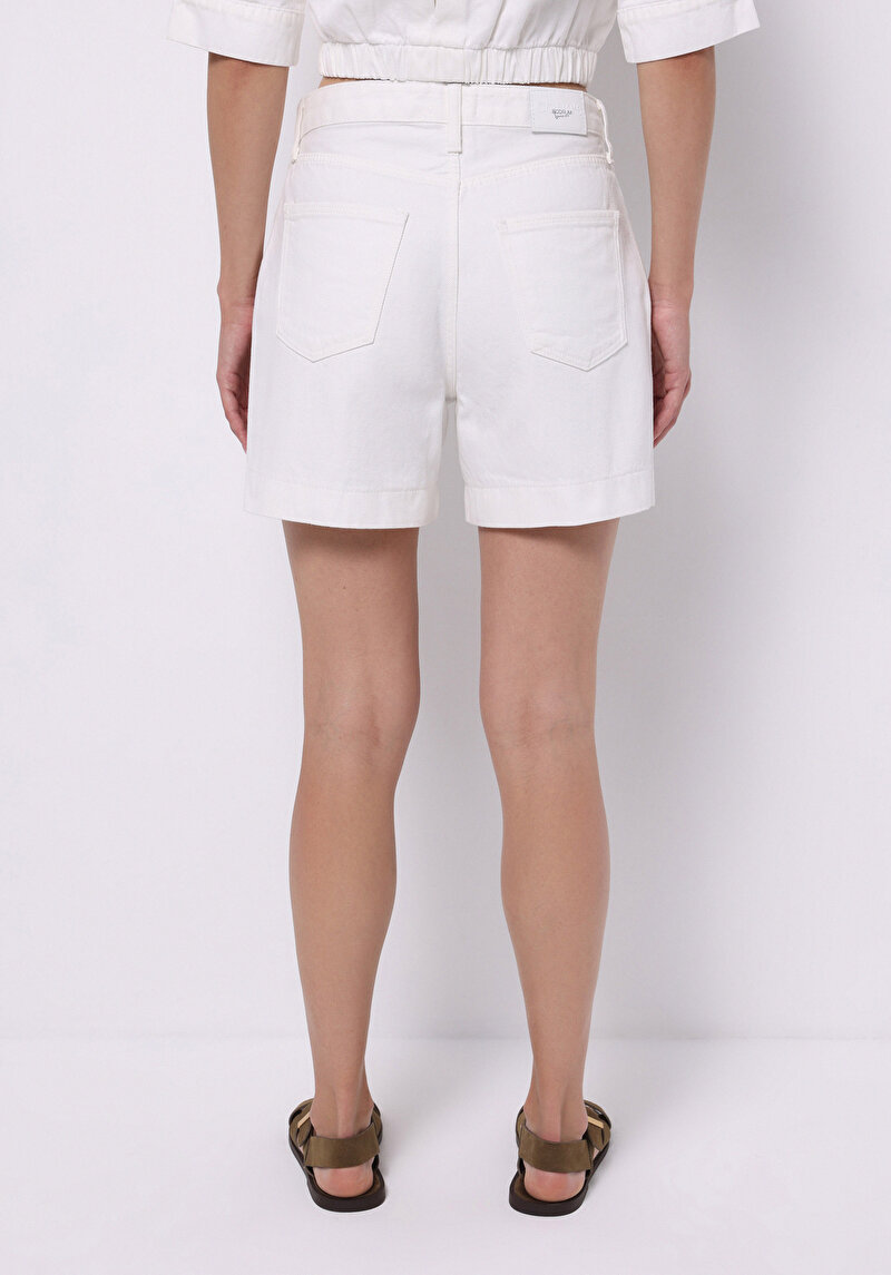 Regular Fit Yüksel Bel Düz Kadın Beyaz Ecologic Jean Şort