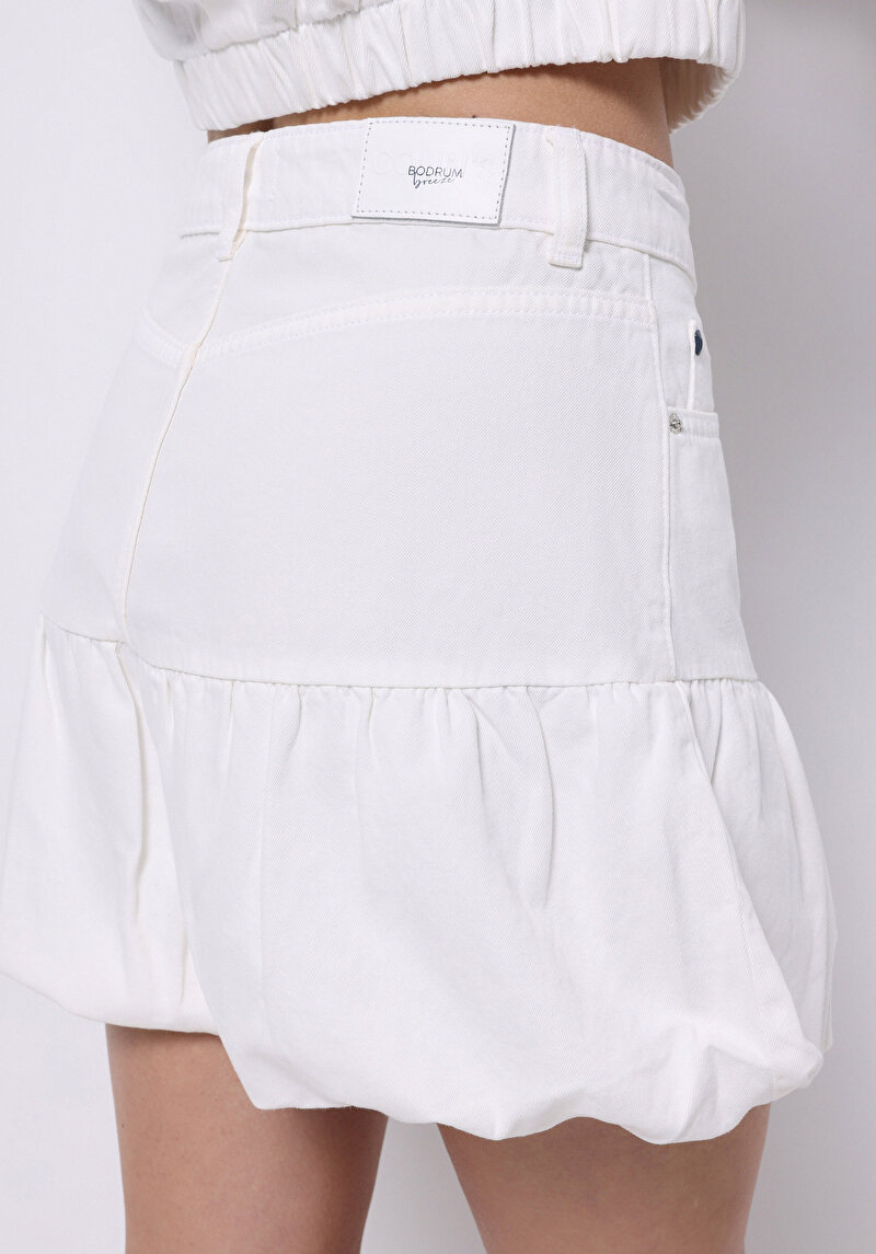 Balloon Skirt Düz Fermuarlı Kadın Beyaz Etek