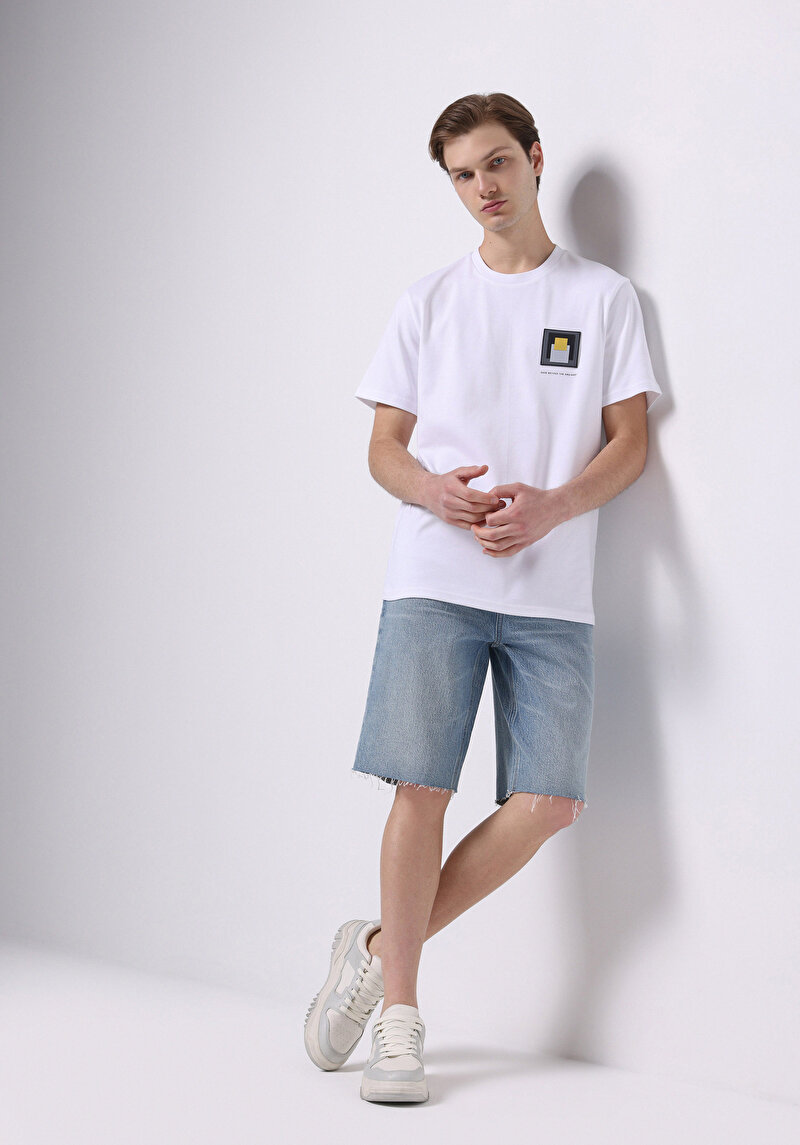 Straıght Fıt Düşük Bel Düz Erkek İndigo Jean Şort