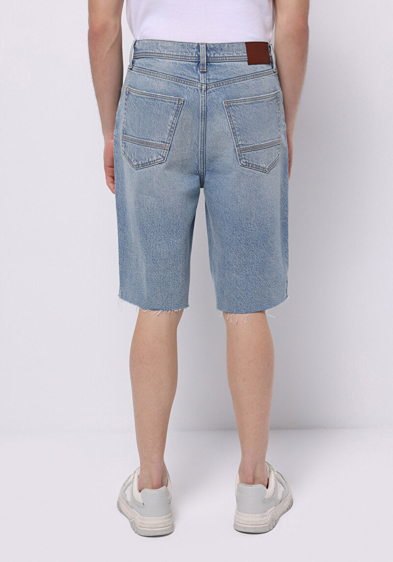 Straıght Fıt Düşük Bel Düz Erkek İndigo Jean Şort