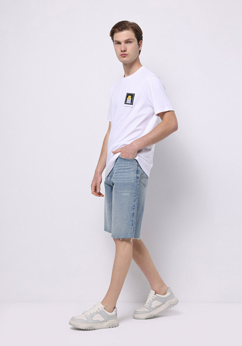 Straıght Fıt Düşük Bel Düz Erkek İndigo Jean Şort