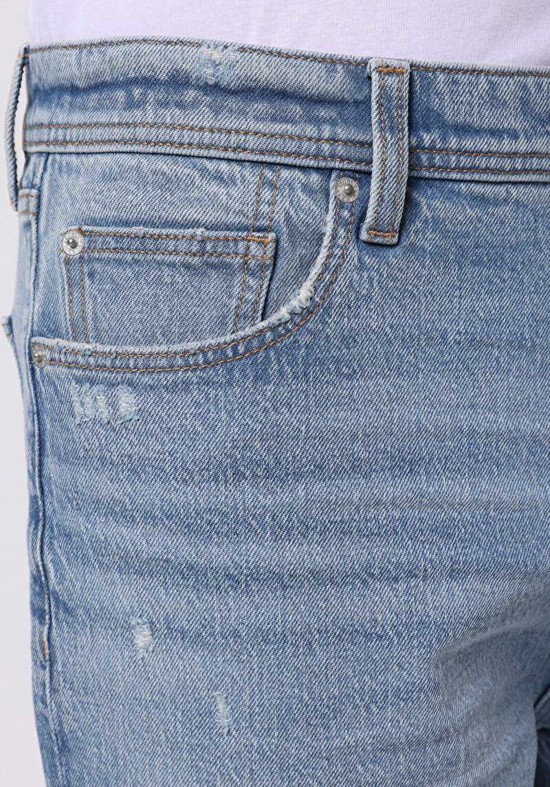 Straıght Fıt Düşük Bel Düz Erkek İndigo Jean Şort