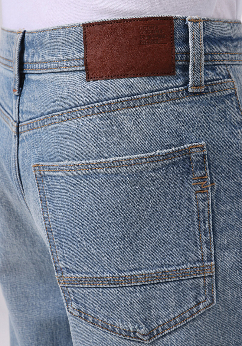 Straıght Fıt Düşük Bel Düz Erkek İndigo Jean Şort