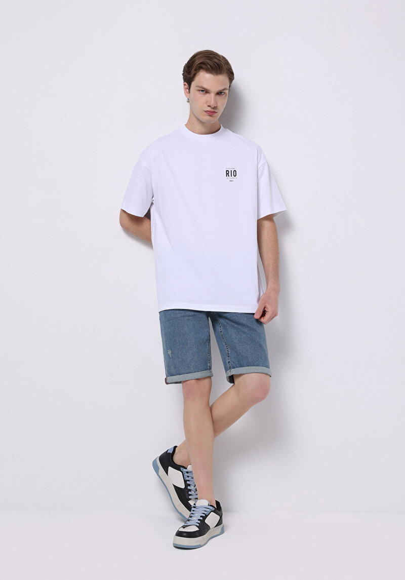 Comfort Fit Yuvarlak Yaka Düz Erkek Beyaz Kısa Kol Tişört