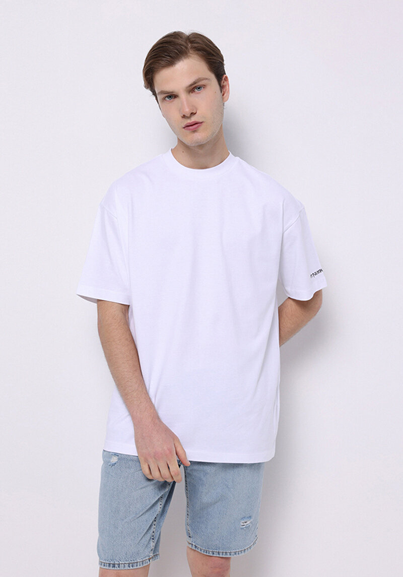 Comfort Fit Yuvarlak Yaka Pamuklu Düz Erkek Beyaz Kısa Kol Tişört