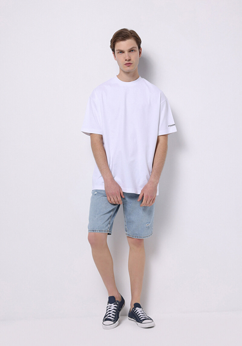 Comfort Fit Yuvarlak Yaka Pamuklu Düz Erkek Beyaz Kısa Kol Tişört