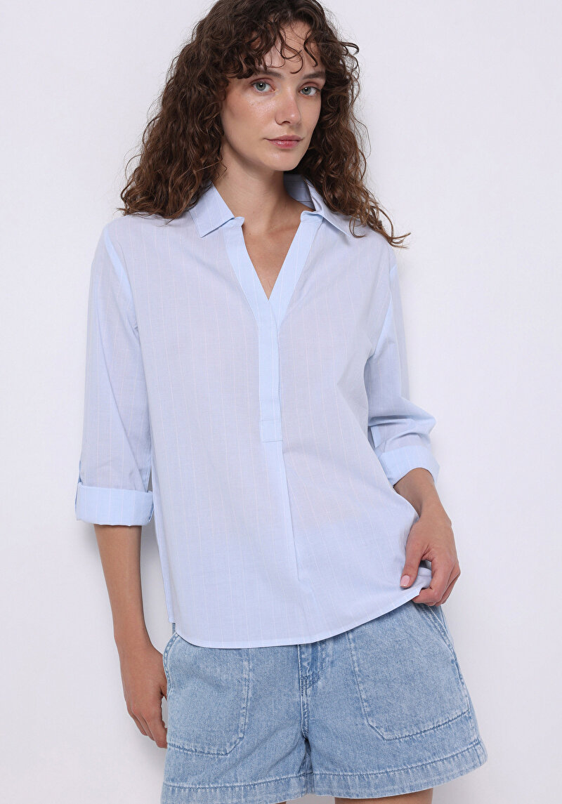 Regular Fit Orta Bel Düz Kadın İndigo Jean Şort