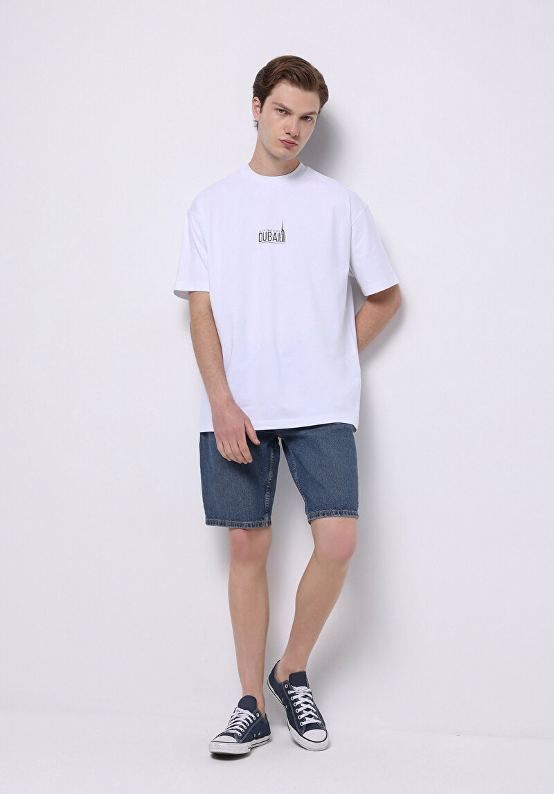 Regular Fit Orta Bel Düz Erkek Koyu İndigo Jean Şort