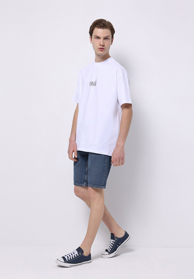 Regular Fit Orta Bel Düz Erkek Koyu İndigo Jean Şort