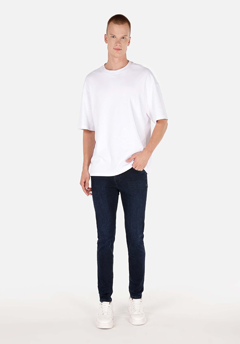 Skinny Fit Düşük Bel Dar Paça Erkek Lacivert Denim Jean Pantolon