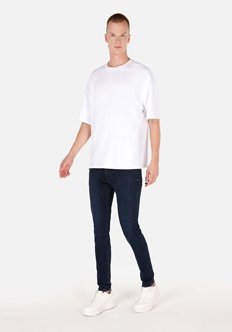 Skinny Fit Düşük Bel Dar Paça Erkek Lacivert Denim Jean Pantolon