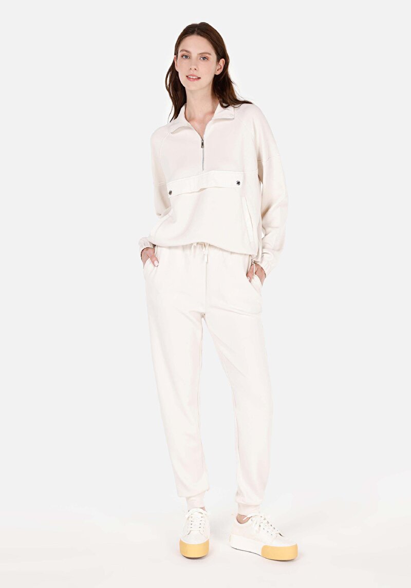 Regular Fit Orta Bel Kadın Ekru Eşofman Altı