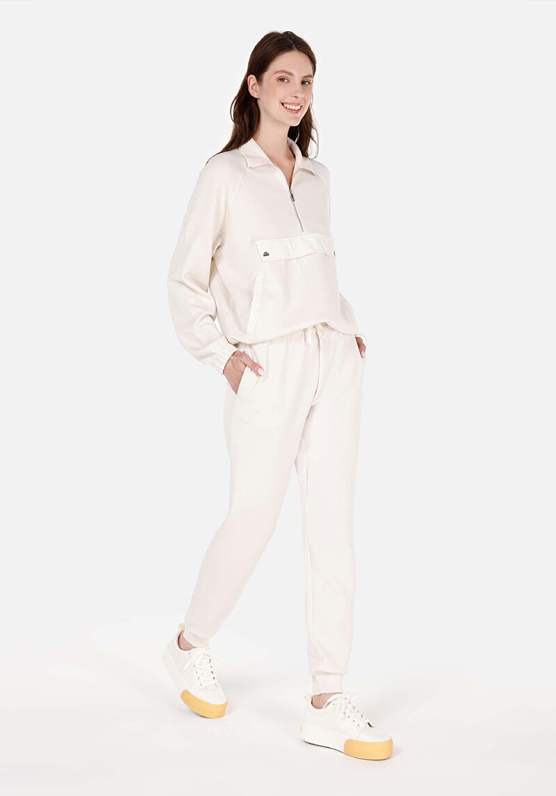 Regular Fit Orta Bel Kadın Ekru Eşofman Altı