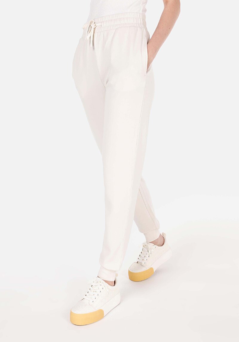 Regular Fit Orta Bel Kadın Ekru Eşofman Altı