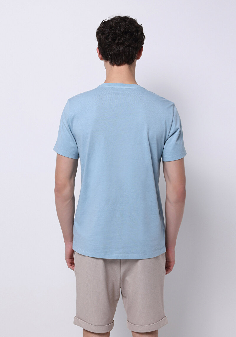 Regular Fit Yuvarlak Yaka Düz Erkek Mavi Kısa Kol Tişört