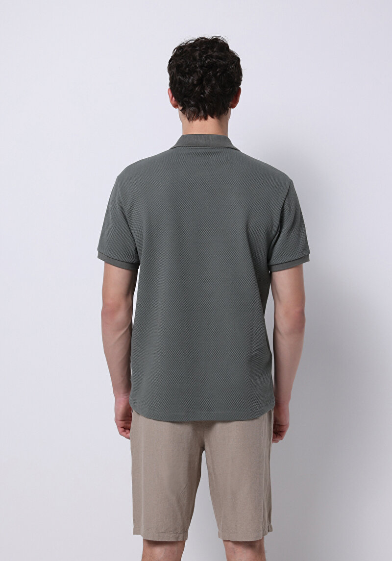 Regular Fit Polo Yaka Jakarlı Erkek Yeşil Kısa Kol Tişört