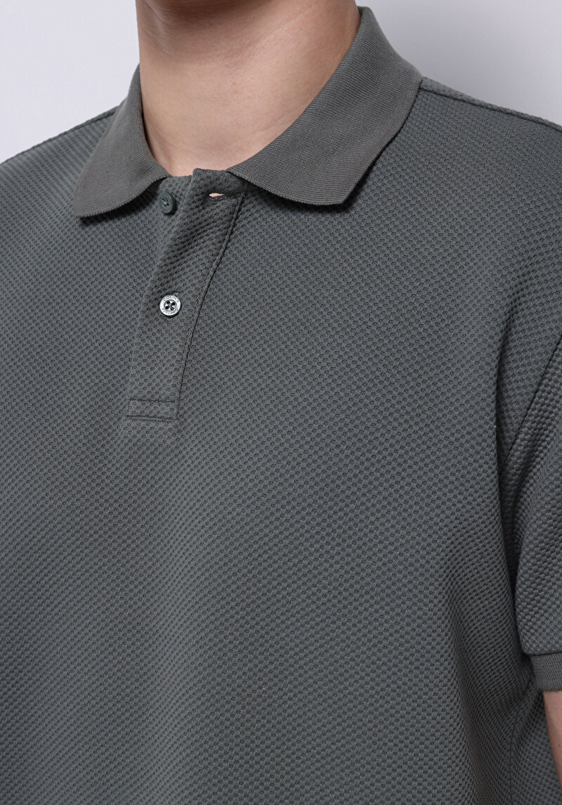 Regular Fit Polo Yaka Jakarlı Erkek Yeşil Kısa Kol Tişört