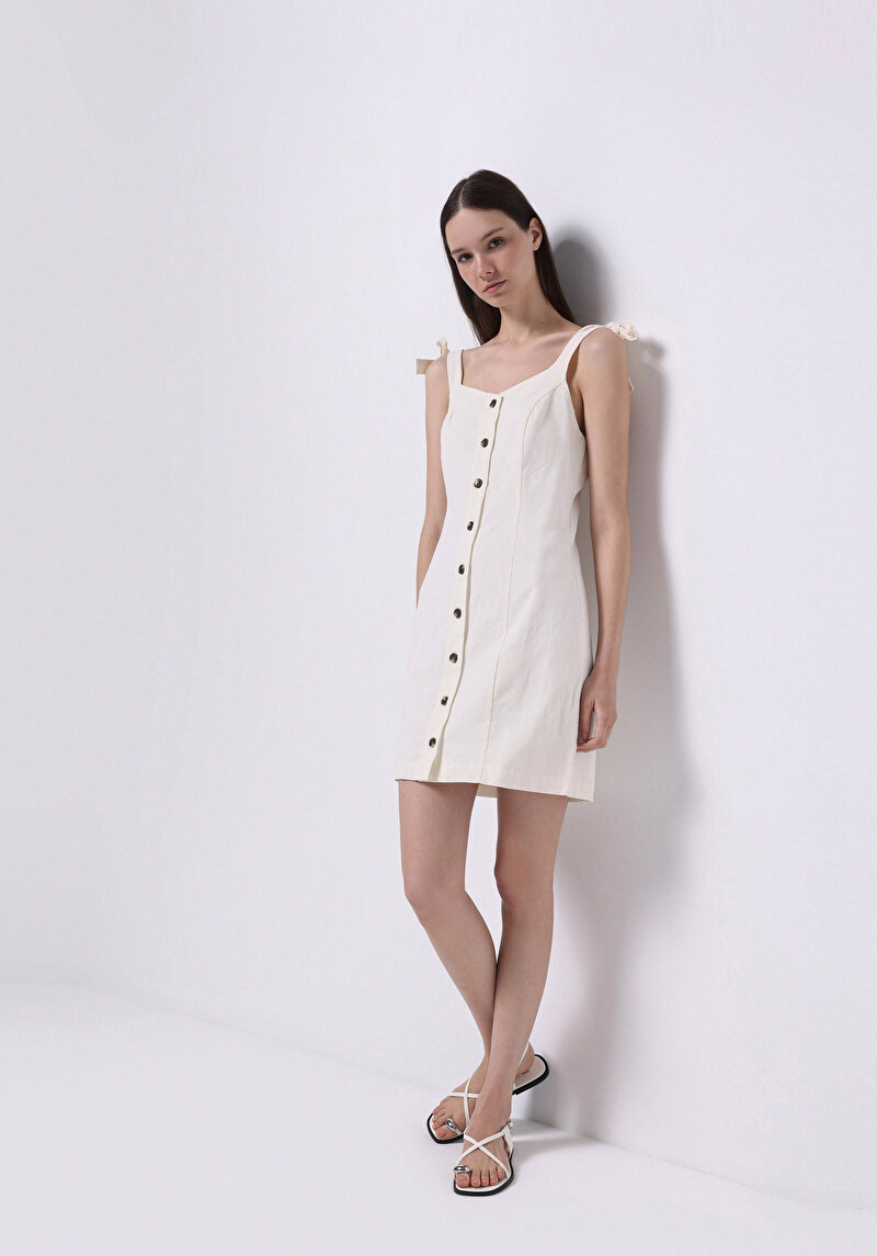 Slim Fit Kadın Beyaz Elbise