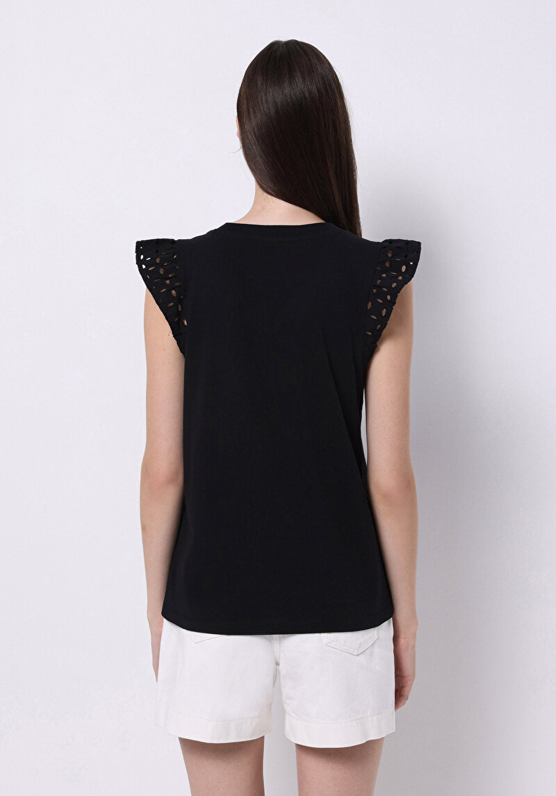 Regular Fit Yuvarlak Yaka Düz Kadın Siyah Kısa Kol Tişört