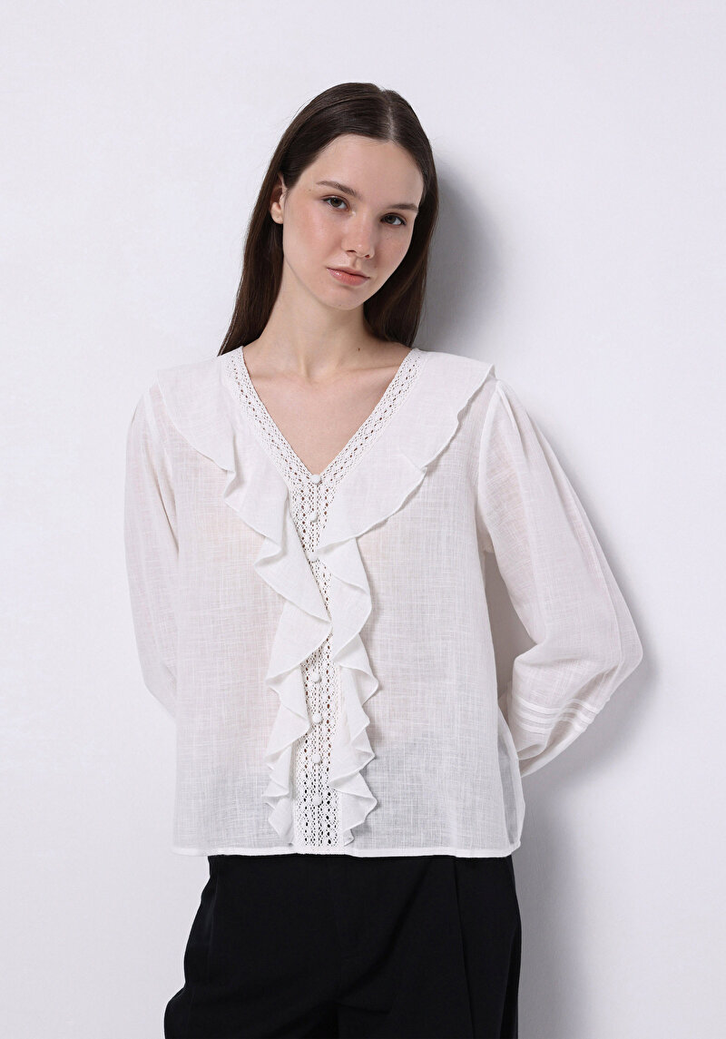 Regular Fit Pamuklu Kadın Beyaz Gömlek