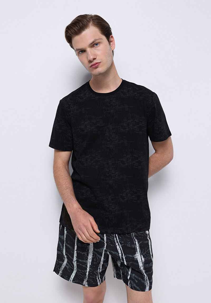 Regular Fit Baskılı Erkek Antrasit Deniz Şortu