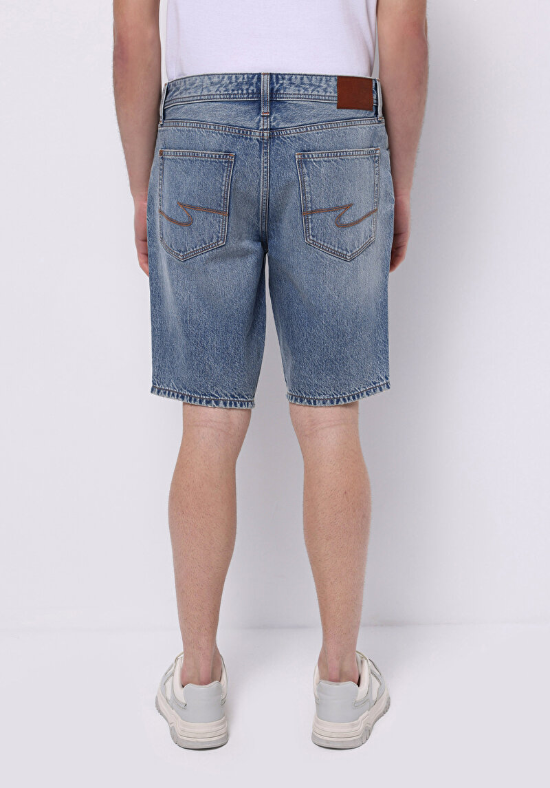 Regular Fit Orta Bel Düz Erkek Denim Jean Şort