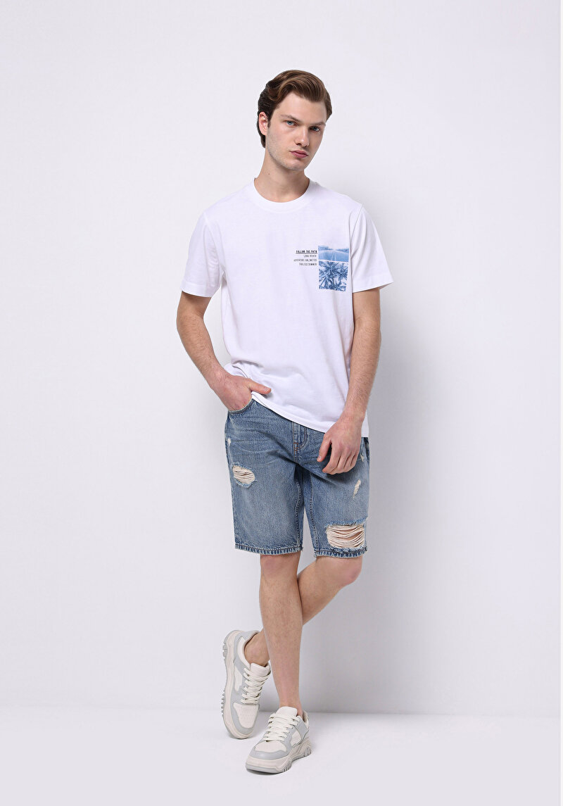 Regular Fit Orta Bel Düz Erkek Denim Jean Şort