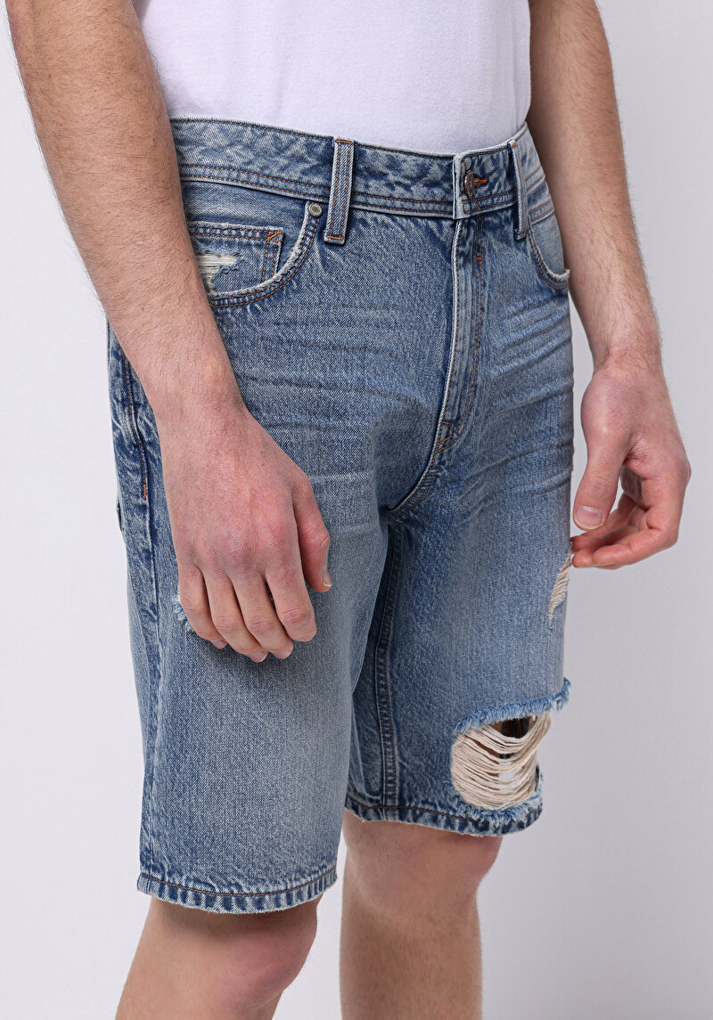 Regular Fit Orta Bel Düz Erkek Denim Jean Şort