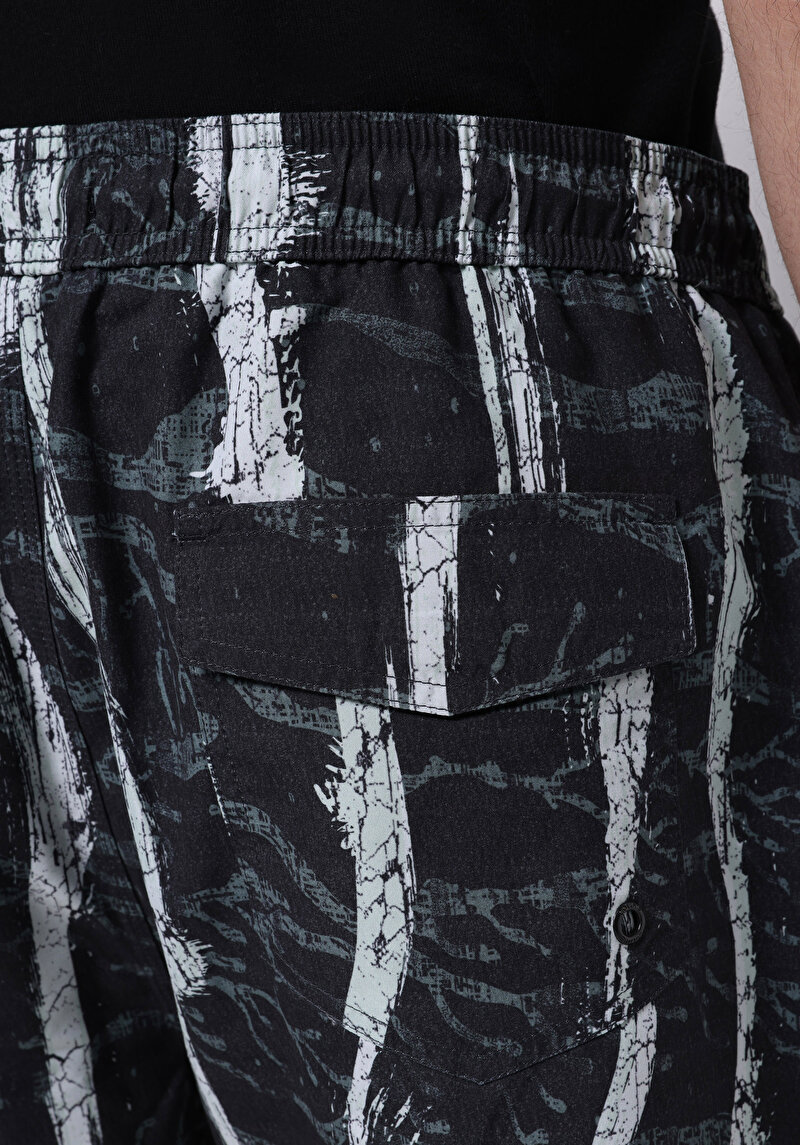 Regular Fit Baskılı Erkek Antrasit Deniz Şortu