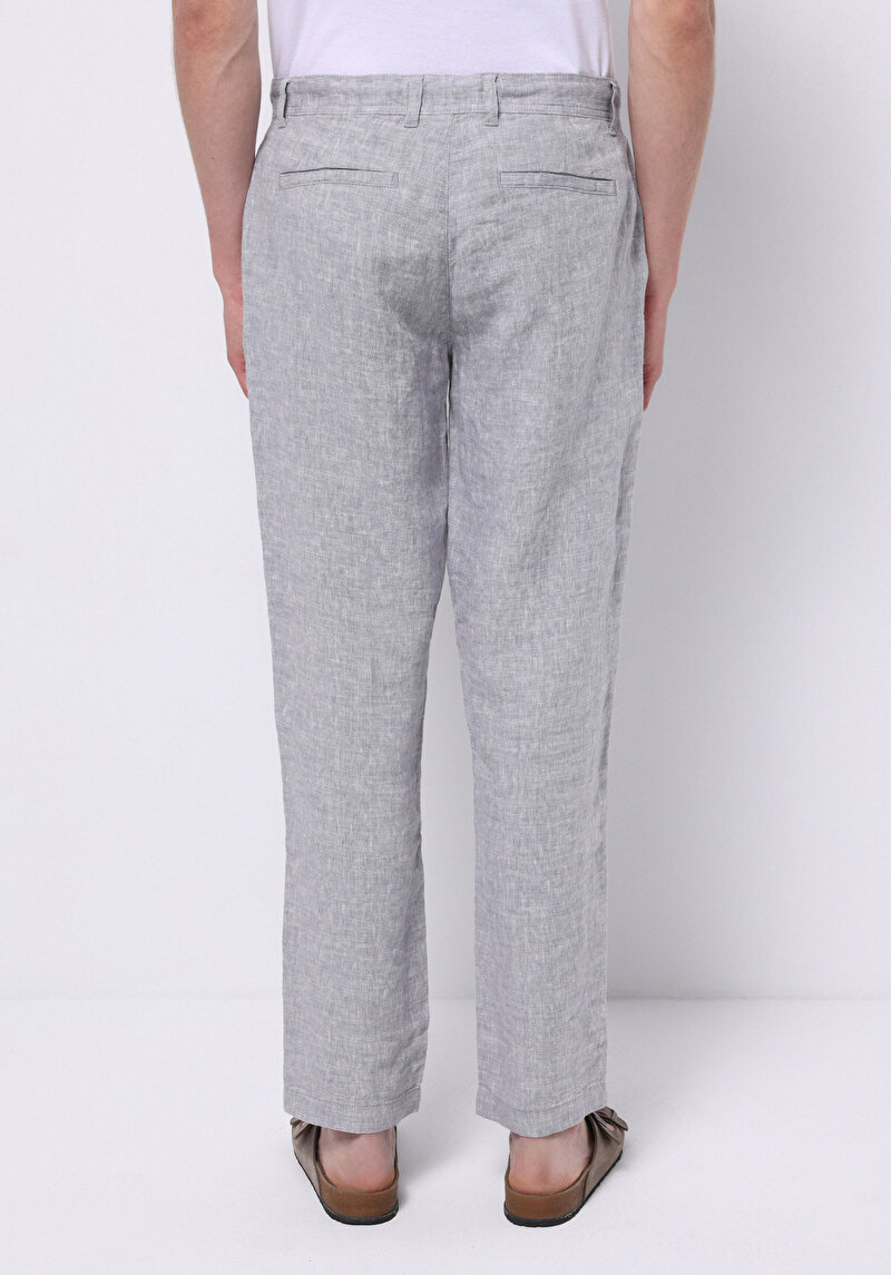 Regular Fit Orta Bel Uzun Paça Erkek Keten Karışımlı Gri  Pantolon
