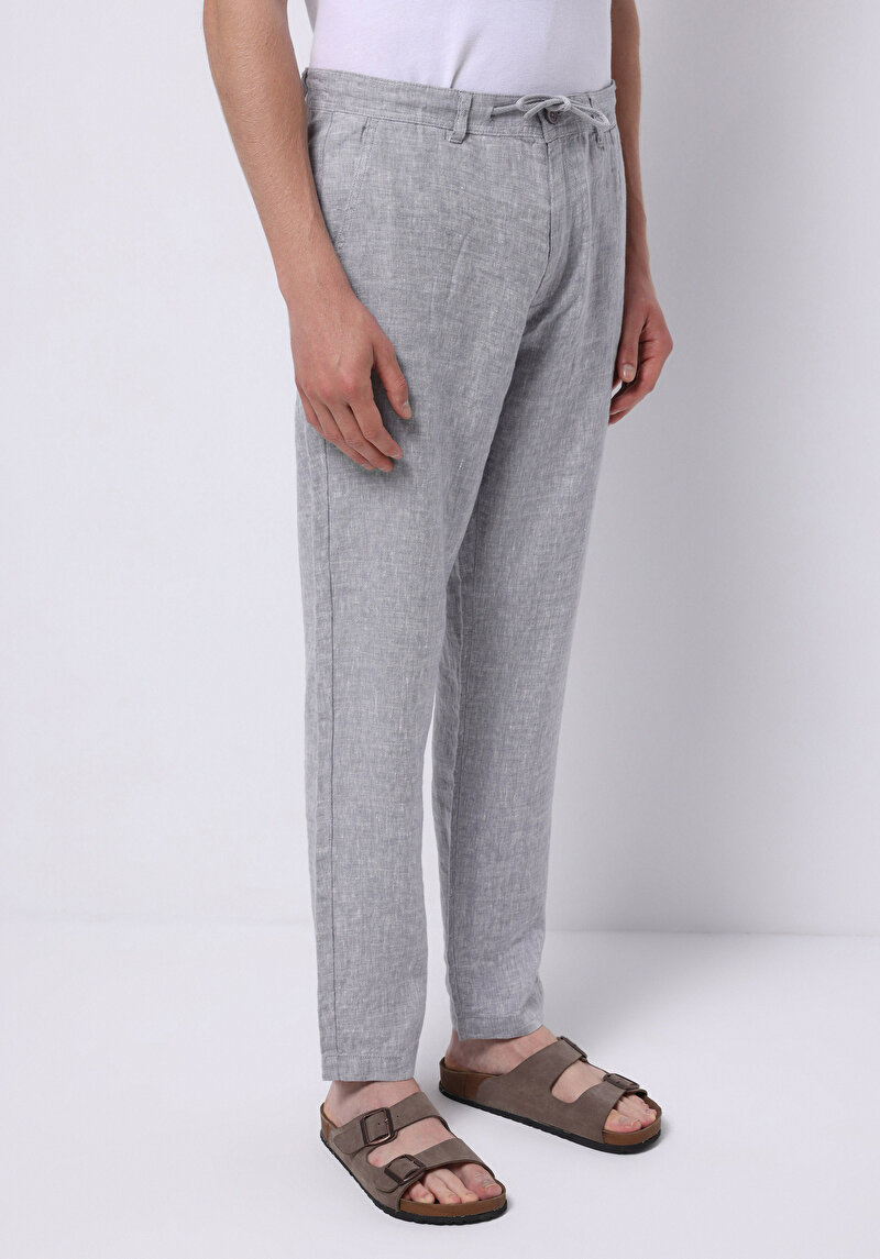 Regular Fit Orta Bel Uzun Paça Erkek Keten Karışımlı Gri  Pantolon