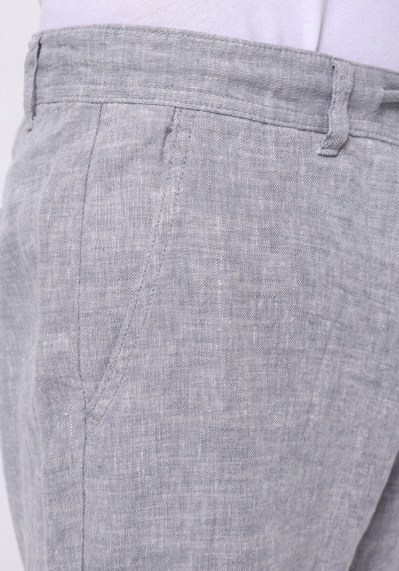 Regular Fit Orta Bel Uzun Paça Erkek Keten Karışımlı Gri  Pantolon