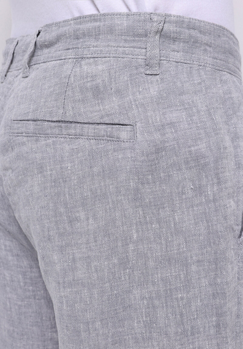 Regular Fit Orta Bel Uzun Paça Erkek Keten Karışımlı Gri  Pantolon