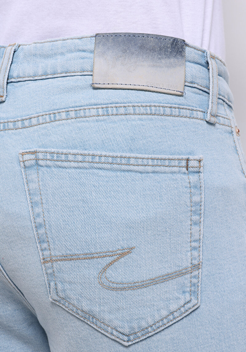 Slim Fit Erkek Bleach İndigo Denim Jean Pantolon