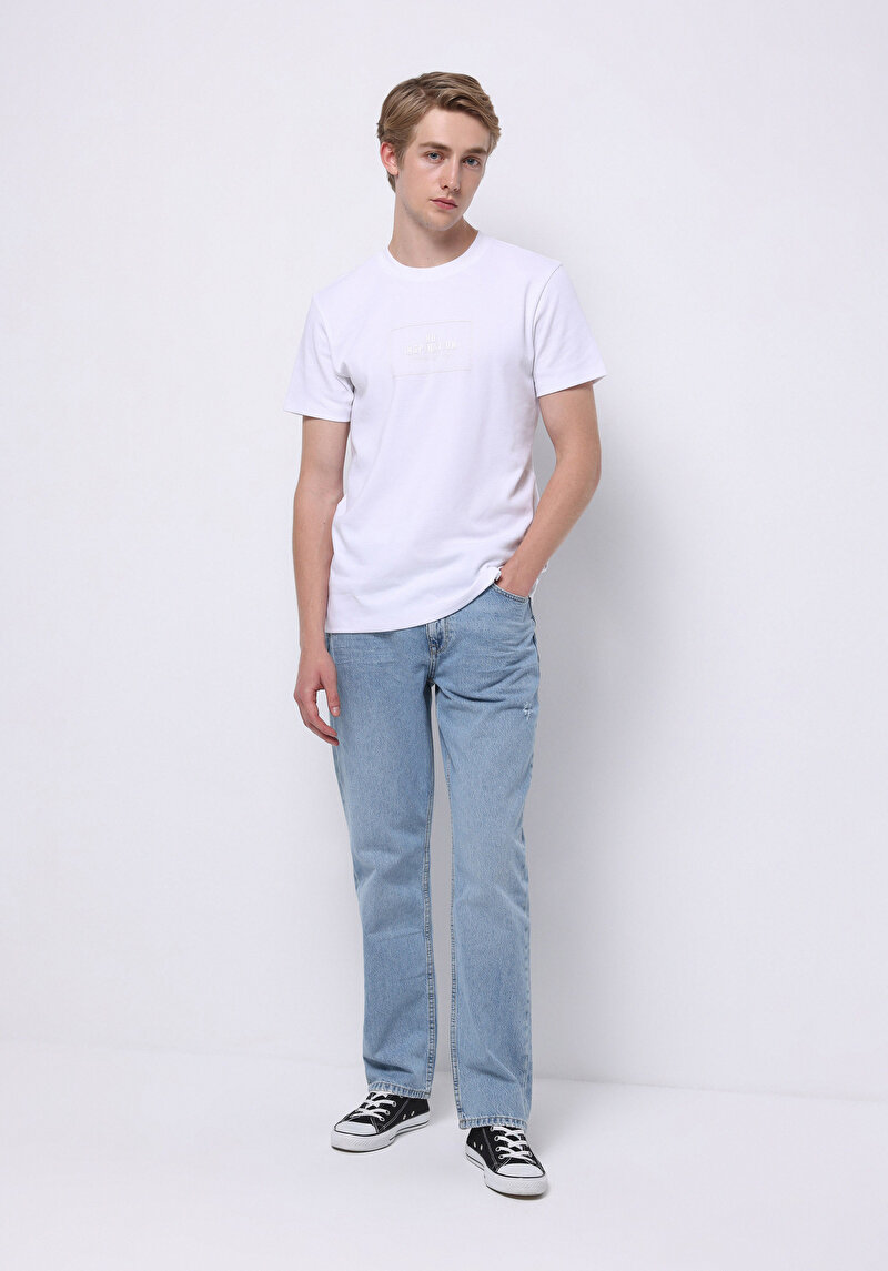 Regular Fit Orta Bel Düz Paça Erkek İndigo Jean Pantolon