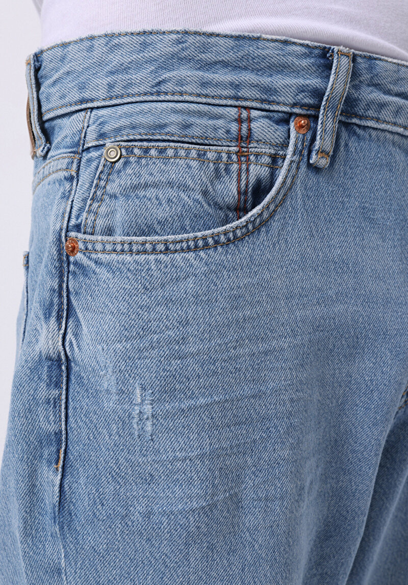 Regular Fit Orta Bel Düz Paça Erkek İndigo Jean Pantolon