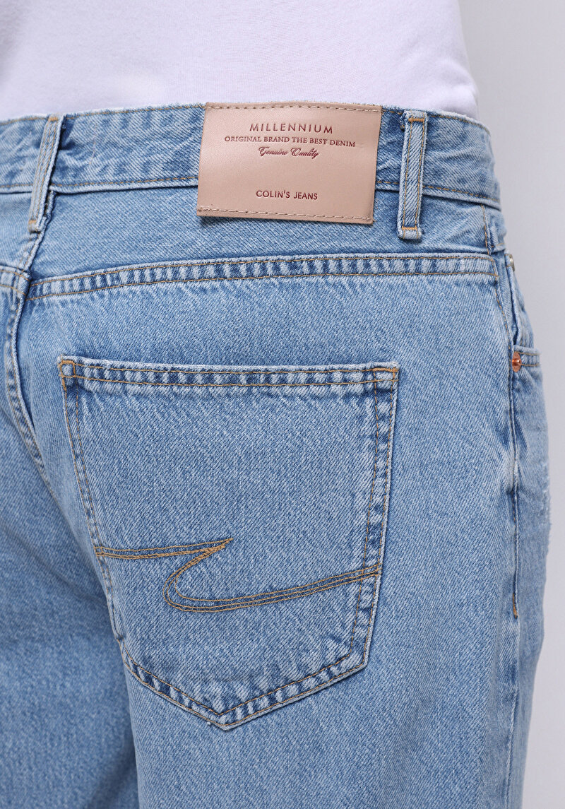 Regular Fit Orta Bel Düz Paça Cepli Erkek Light İndigo Denim Jean Pantolon